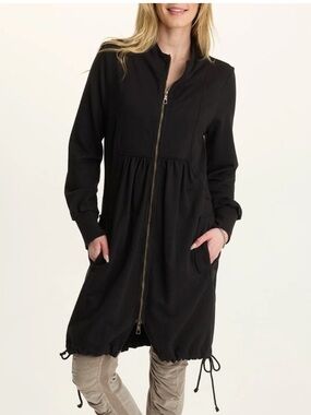 XCVI Black Zip-Front Longline Jacket 100% Cotton Lagenlook